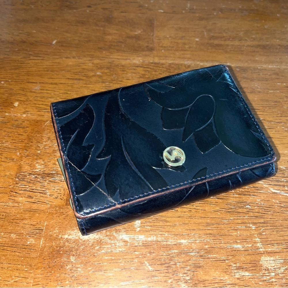 Valentina Black Leather Tri-Fold Wallet